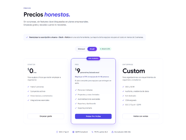 Pricing y CTA final